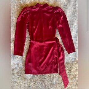 Reformation Long Sleeve Mock-Neck Red Silk Mini Dress - Sz 6